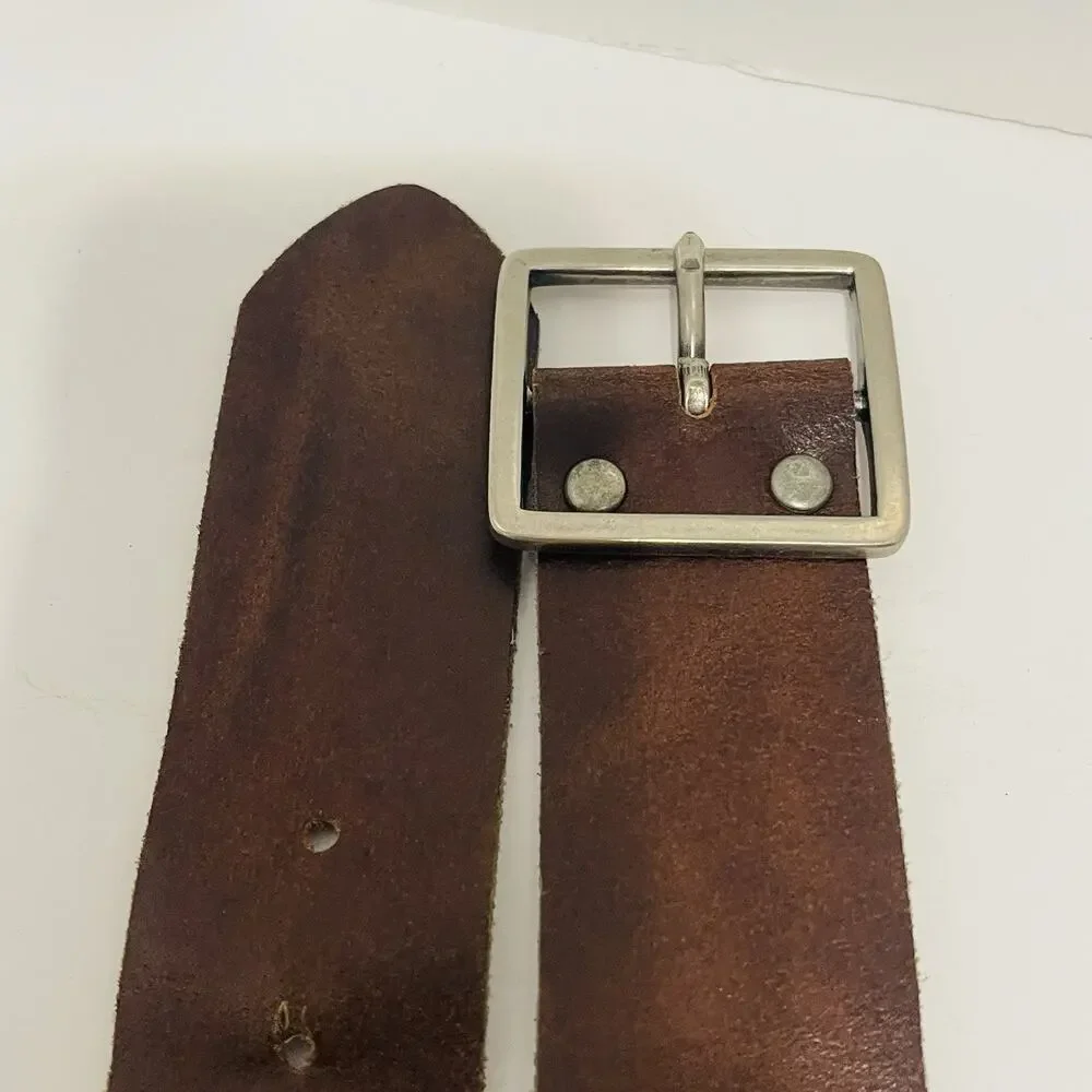 Hollister Belt Womens Large Genuine Leather Brown Silver Studded Boho Festival